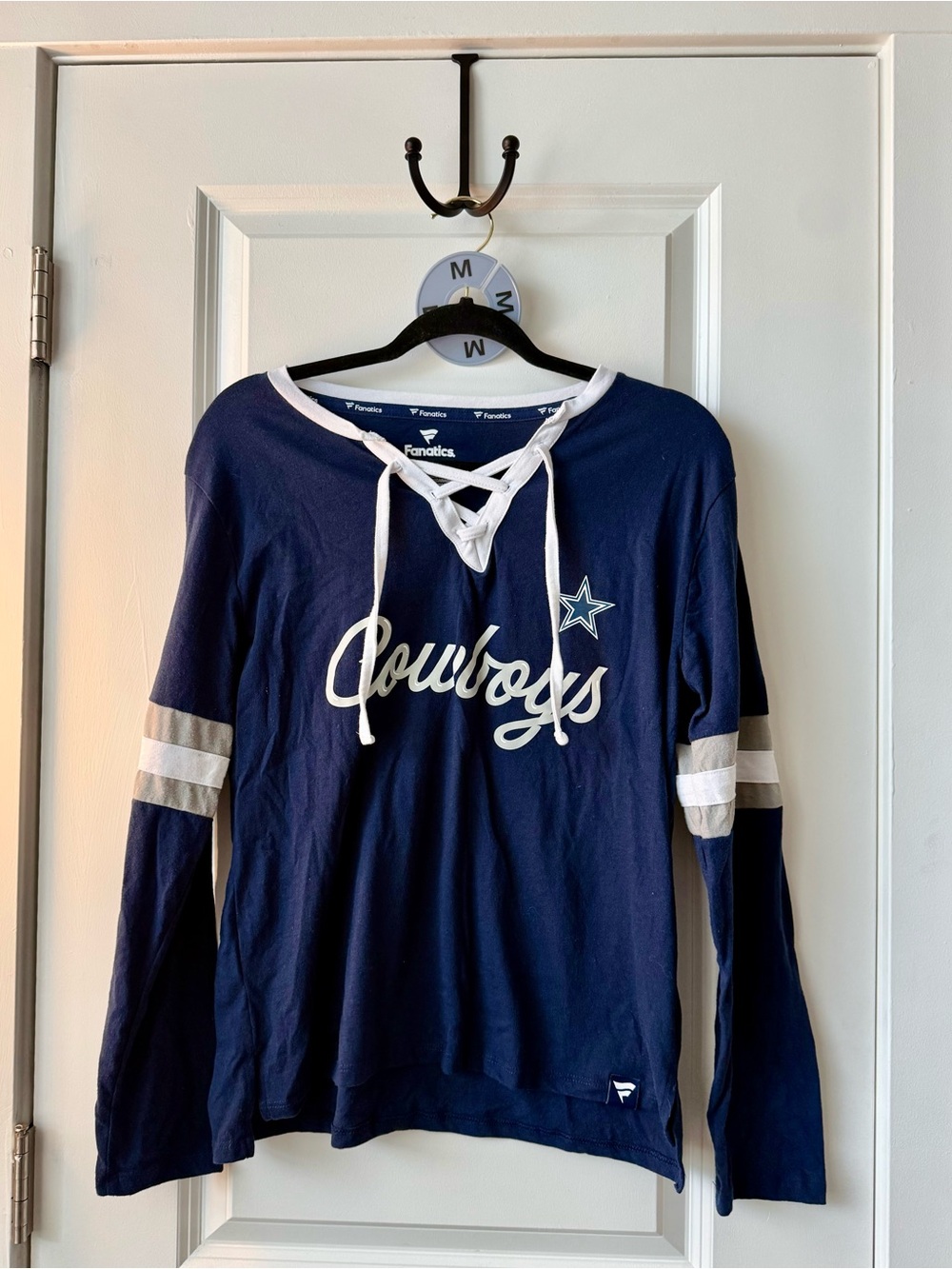 Fanatics Navy and White Dallas Cowboys Lace-Up V-Neck Long Sleeve